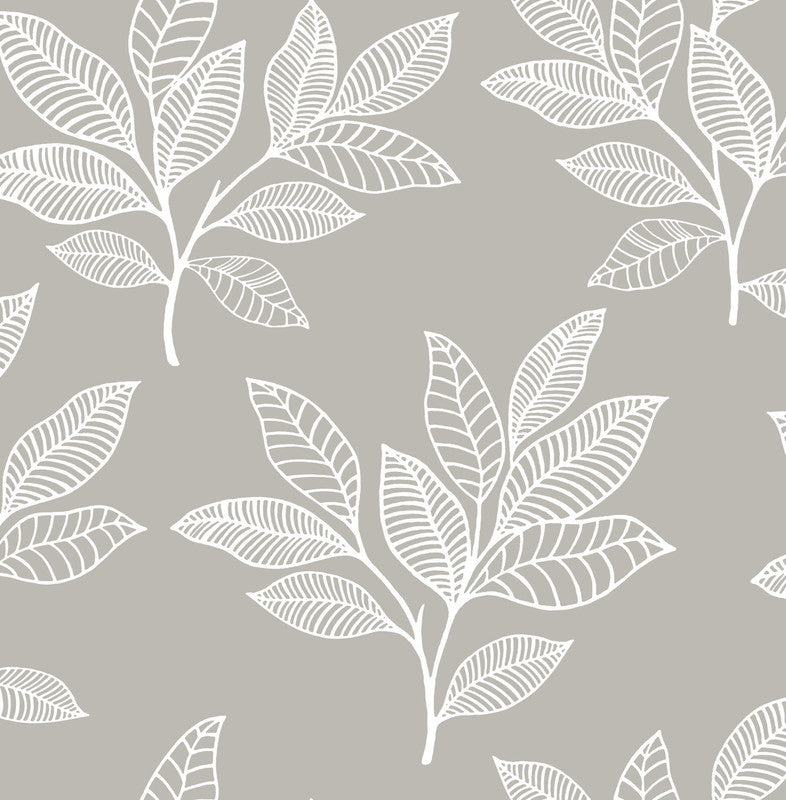 media image for Stylized Leaves Peel & Stick Wallpaper in Grey & White 214