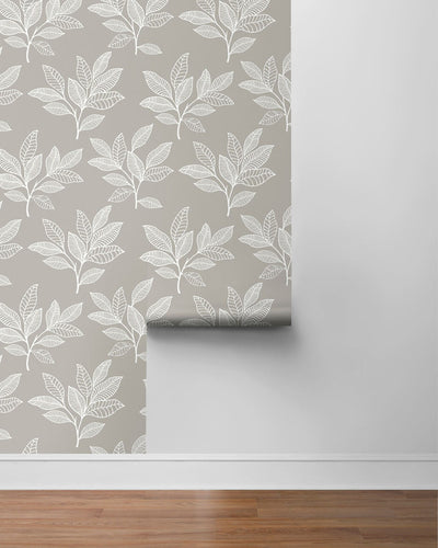 product image for Stylized Leaves Peel & Stick Wallpaper in Grey & White 84