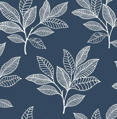 product image of Stylized Leaves Peel & Stick Wallpaper in Blue & White 54