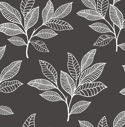 product image of Stylized Leaves Peel & Stick Wallpaper in Dark Grey & White 524