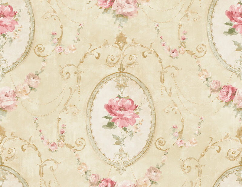 media image for Medallion Flower Wallpaper in Orange & Rose 281