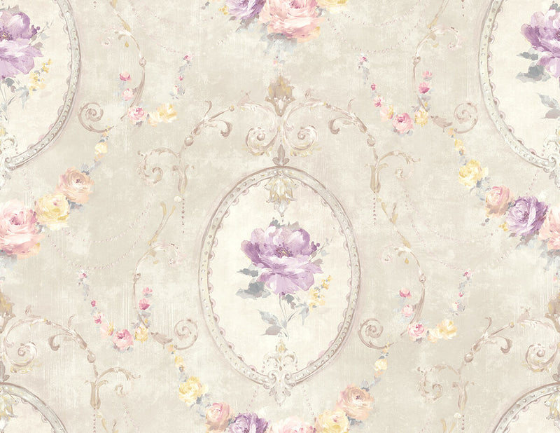 media image for Medallion Flower Wallpaper in Beige & Purple 264