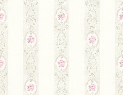 product image of Flower Stripe Wallpaper in Cream & Light Grey 578