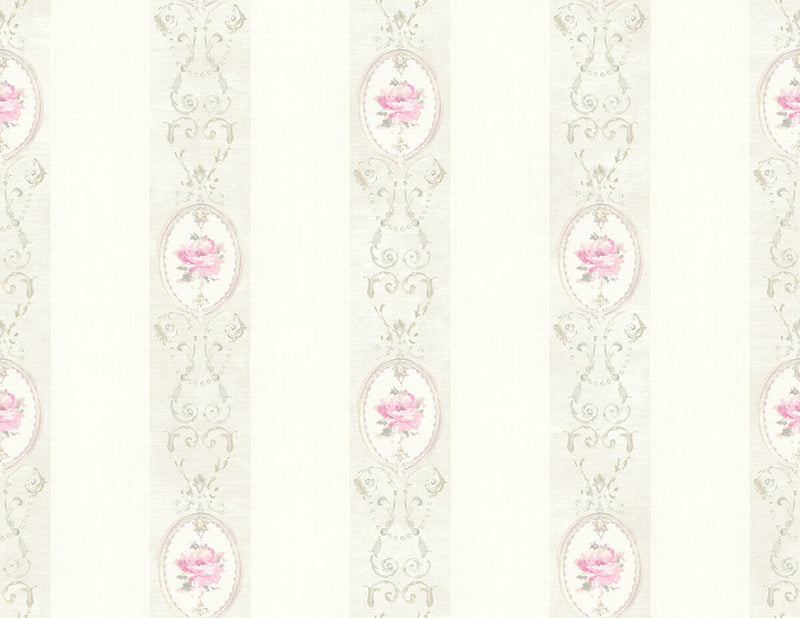 media image for Flower Stripe Wallpaper in Cream & Light Grey 292