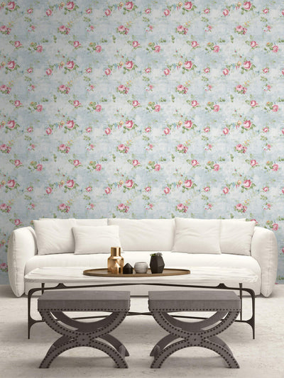 product image for English Flowers Wallpaper in Light Blue & Multi 59