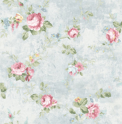 product image for English Flowers Wallpaper in Light Blue & Multi 0