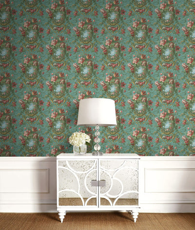 product image for Floral Cameo Wallpaper in Green & Multi 91