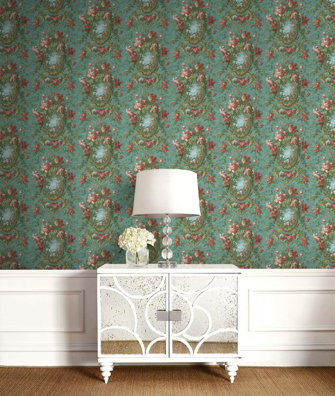 media image for Floral Cameo Wallpaper in Green & Multi 288