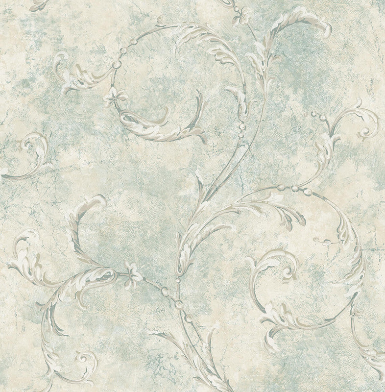 Shop Vintage Scroll Wallpaper in Beige & Green | Burke Decor