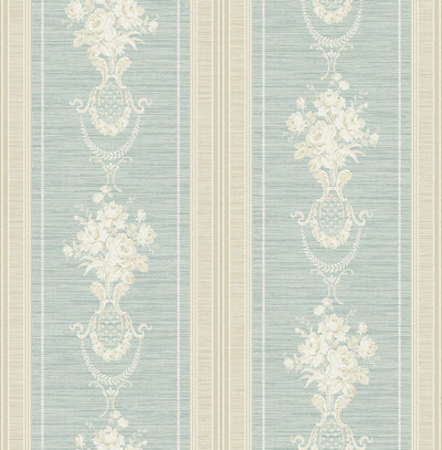 product image for Floral Cameo Stripe Wallpaper in Green & Beige 58