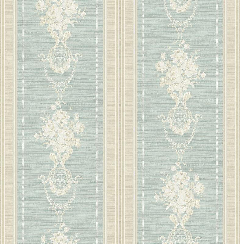 media image for Floral Cameo Stripe Wallpaper in Green & Beige 259