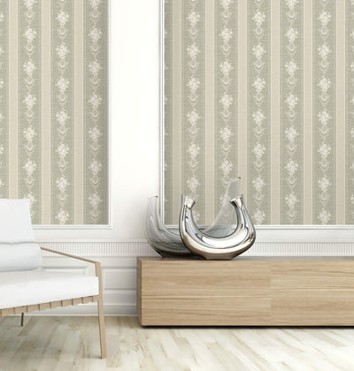 product image for Floral Cameo Stripe Wallpaper in Grey 69