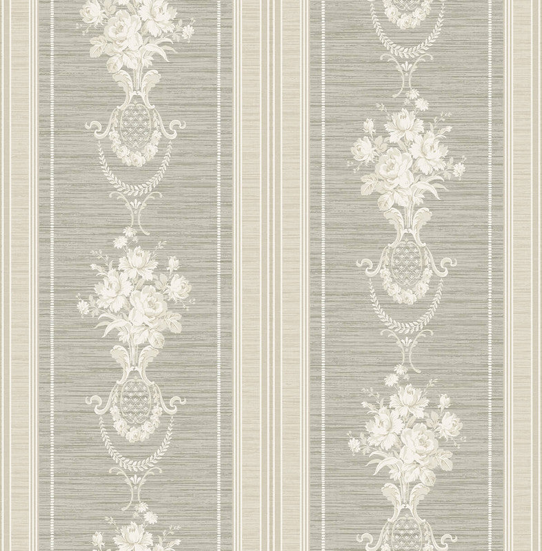 media image for Floral Cameo Stripe Wallpaper in Grey 219
