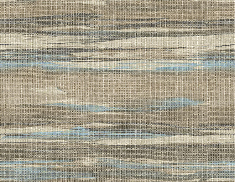 media image for Faux Grasscloth Waves Wallpaper in Brown & Blue 281