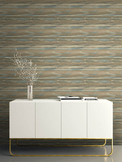 product image for Faux Grasscloth Waves Wallpaper in Brown & Blue 21