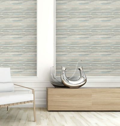 product image for Faux Grasscloth Waves Wallpaper in Grey & Soft Blue 65