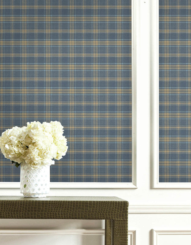 media image for Tartan Wallpaper in Blue & Brown 256