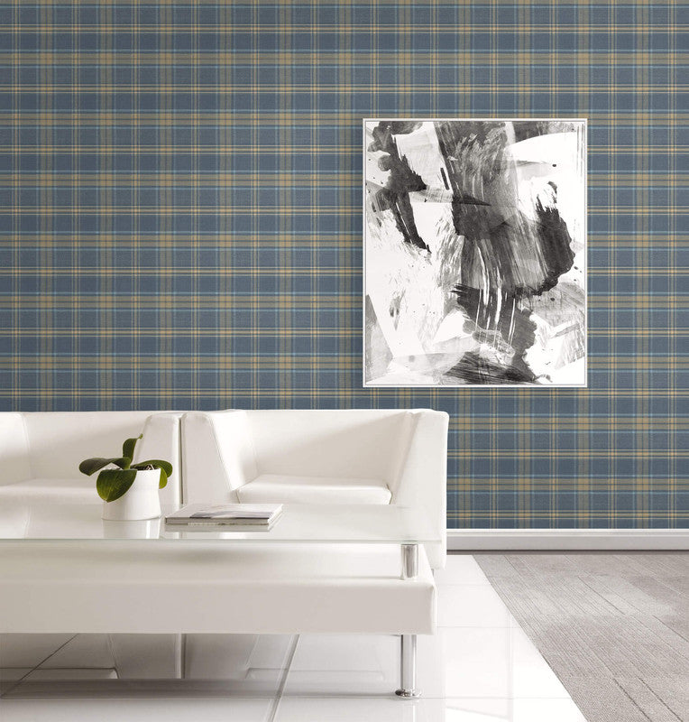 media image for Tartan Wallpaper in Blue & Brown 240