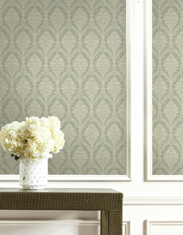 media image for Damask Cameo Wallpaper in Green & Beige 236