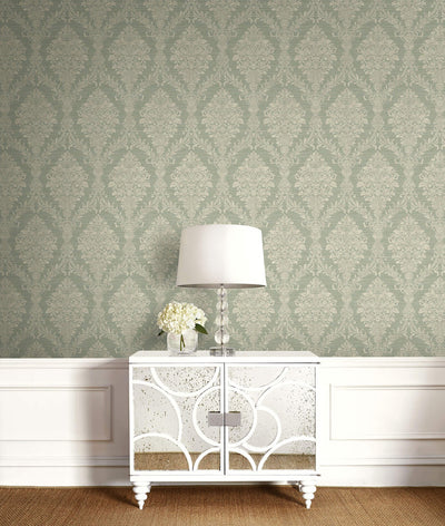 product image for Damask Cameo Wallpaper in Green & Beige 13