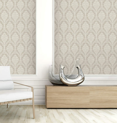 product image for Damask Cameo Wallpaper in Grey & Beige 90