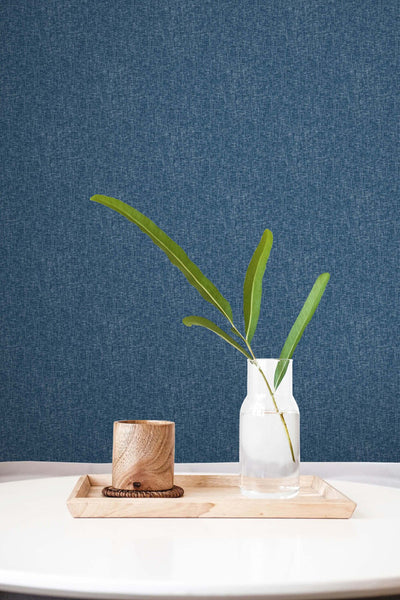 product image for Textile Plain Linen Wallpaper in Blue 55