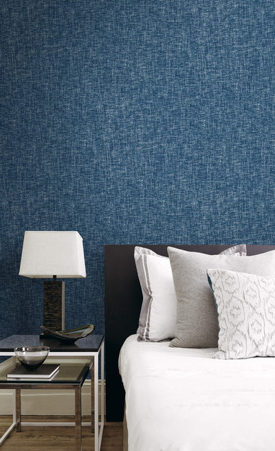 product image for Textile Plain Linen Wallpaper in Blue 28