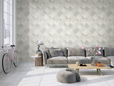 product image for Geometric Icons Wallpaper in Soft Grey  55