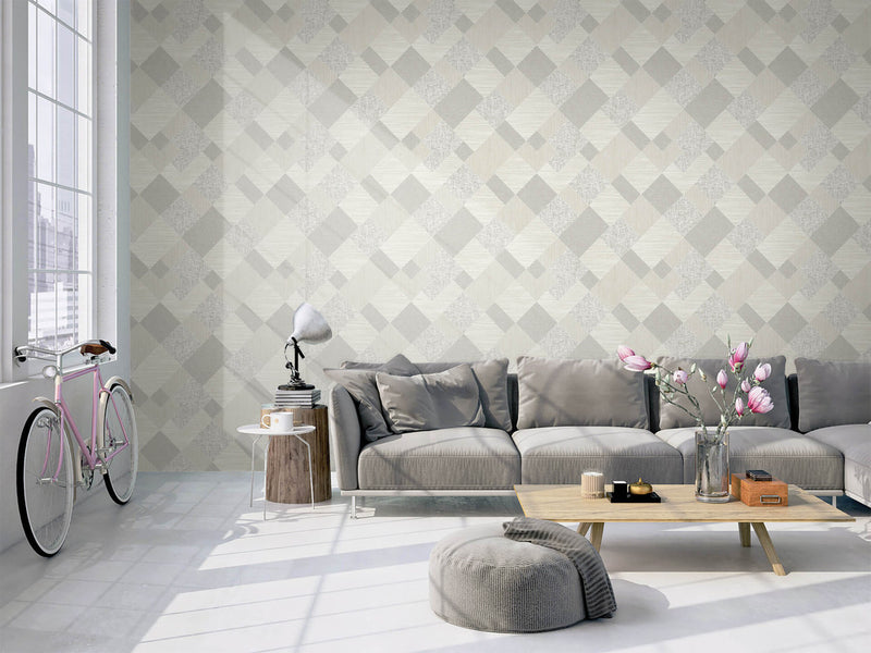 media image for Geometric Icons Wallpaper in Soft Grey  271