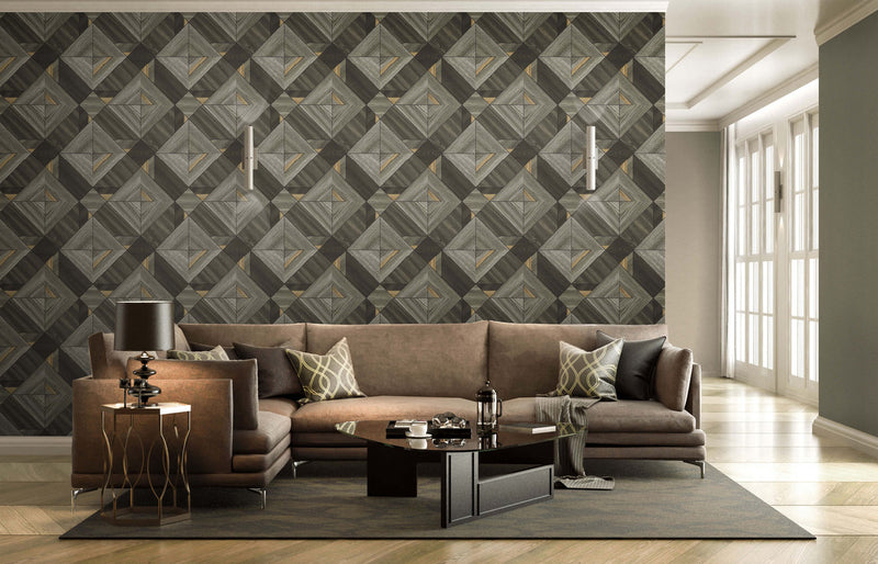 media image for Wood Tiles Wallpaper in Grey & Black 289