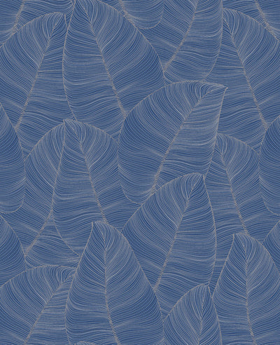 product image for Metallic Leaf Wallpaper in Blue & Gold 35