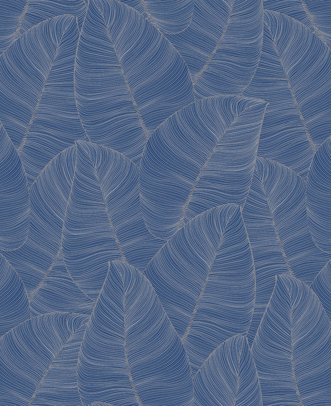 media image for Metallic Leaf Wallpaper in Blue & Gold 29