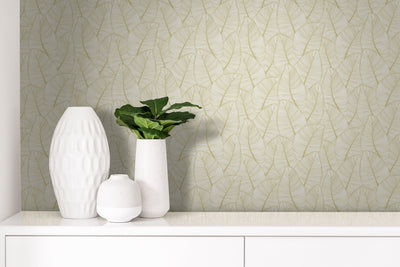 product image for Metallic Leaf Wallpaper in Gold & White 60