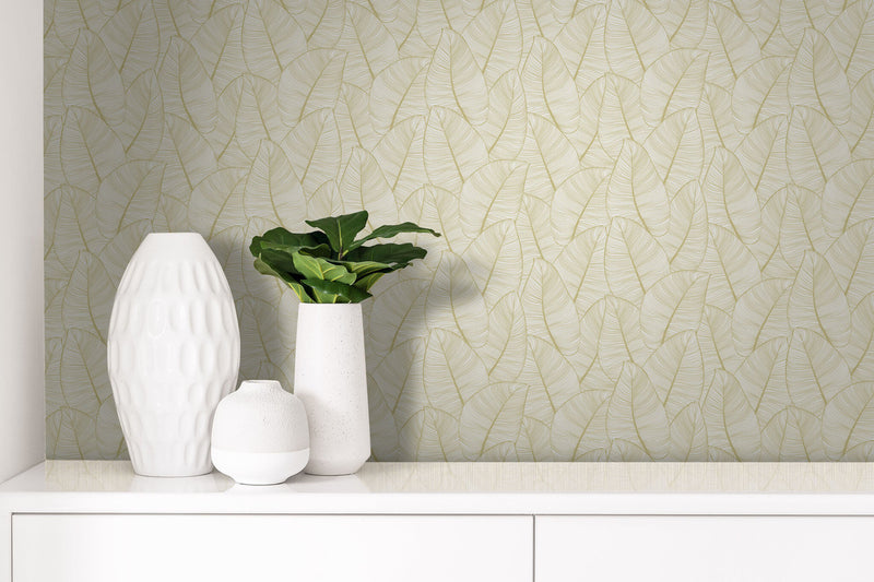 media image for Metallic Leaf Wallpaper in Gold & White 226