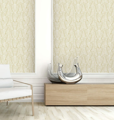 product image for Metallic Leaf Wallpaper in Gold & White 0