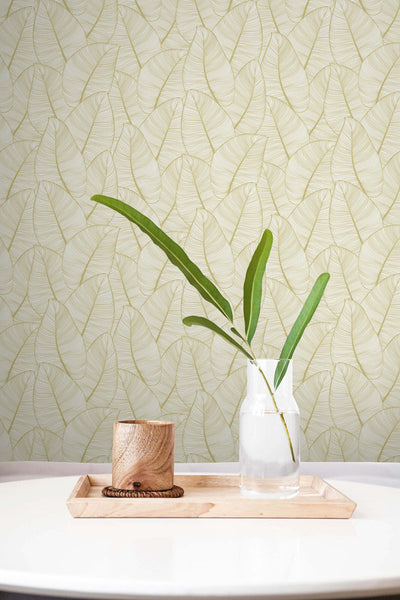 product image for Metallic Leaf Wallpaper in Gold & White 18