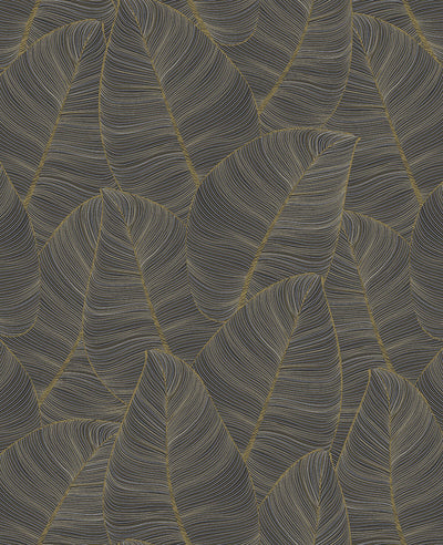 product image for Metallic Leaf Wallpaper in Black & Gold 3