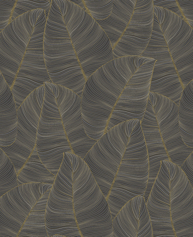 media image for Metallic Leaf Wallpaper in Black & Gold 221