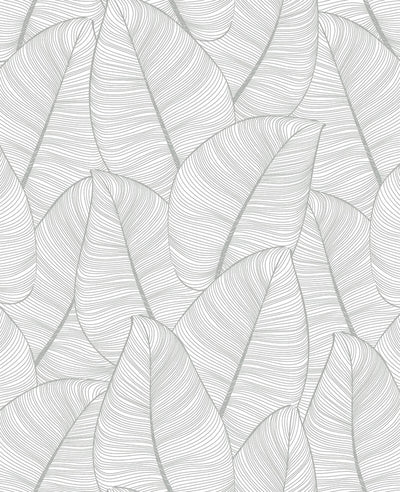 product image for Metallic Leaf Wallpaper in Grey & White 78