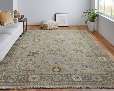 product image for Aleska Oriental Blue/Gold/Gray Rug 7 15