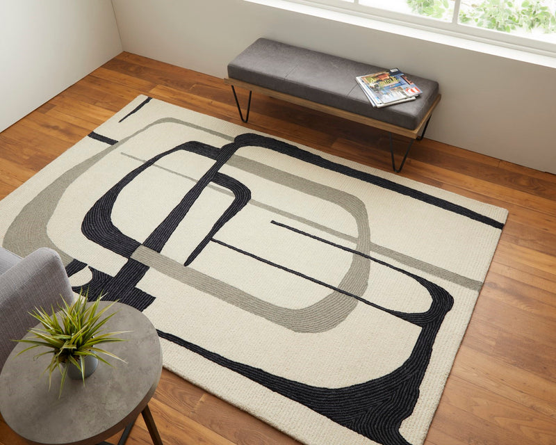 media image for ardon architectural mid century modern hand tufted ivory black rug by bd fine mgrr8905ivyblkh00 9 267