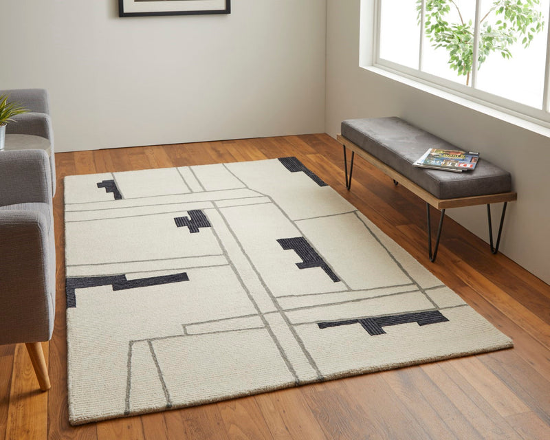 media image for ardon architectural mid century modern hand tufted ivory black rug by bd fine mgrr8902ivyblkh00 7 299