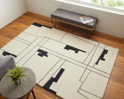 product image for ardon architectural mid century modern hand tufted ivory black rug by bd fine mgrr8902ivyblkh00 9 4