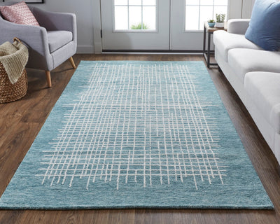 product image for Carrick Hand-Tufted Crosshatch Teal/Stillwater Blue Rug 6 6