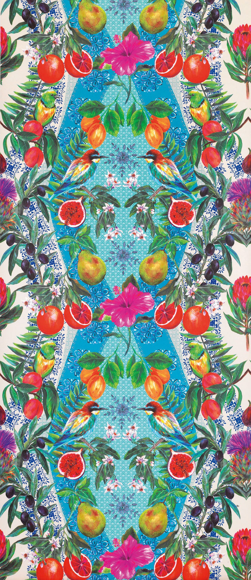 media image for Sample Talavera Wallpaper in citrus fruits and vivid hedgerow flowers by Matthew Williamson 288